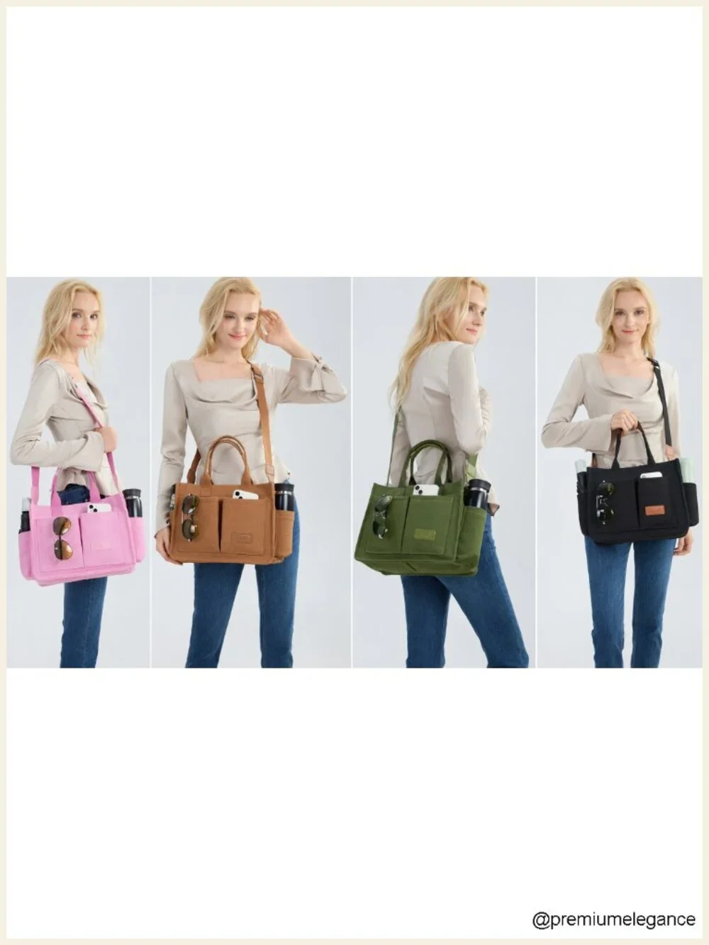 Canvas Tote Bag with Laptop Compartment, Crossbody Strap, Large Handbag for